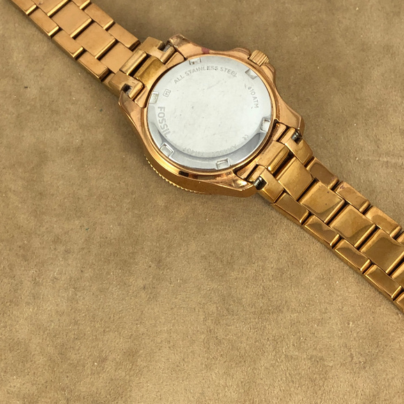 Vintage Fossil Teal Watch Rose Gold Crystal Bezel - Picture 3 of 6